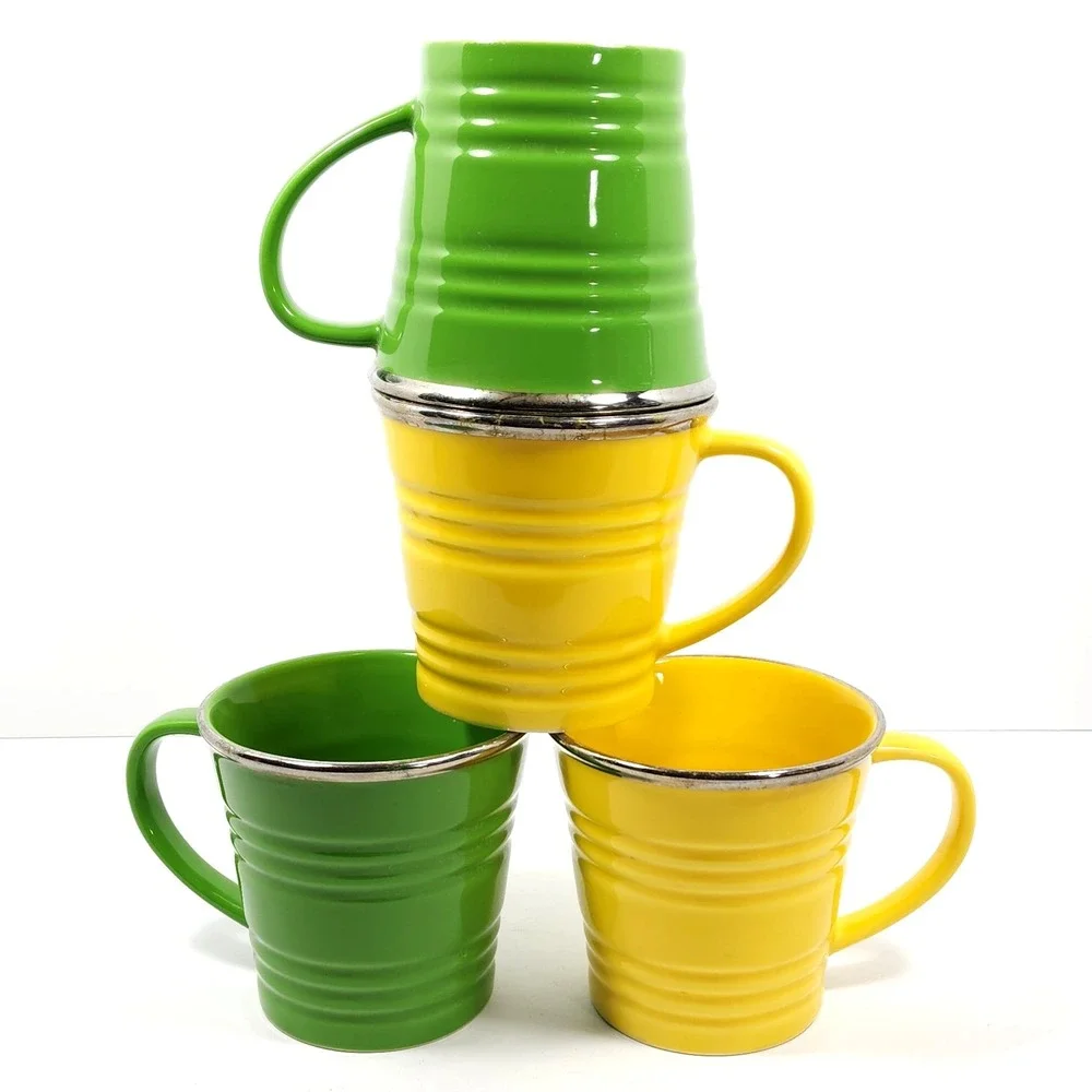 STARBUCKS‎ 2007 14 OZ Set 2-Green 2-Yellow Sand Pail Bucket Coffee Coffee Cup